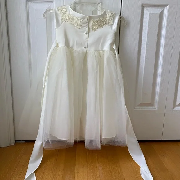 Kid Collection Ivory Flower Girl Dress SZ 4 - Picture 10 of 11